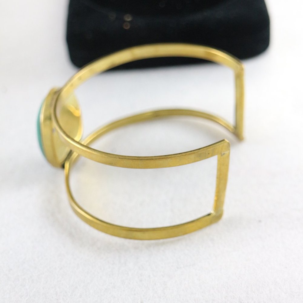 Vintage Style Brass and Polished Stone African Bangle Bracelet - Picture 5 of 6